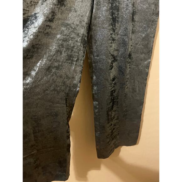 BCBGMAXAZRIA Metallic High Waist Pants Trousers Black Silver Pleated Club Party - Picture 3 of 6